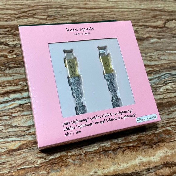 Kate Spade Data Charging Cable Silver Shimmer bling for iPhone - Picture 1 of 3